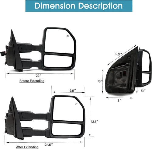 Vista 7 de BOOLEE Espejo de remolque del lado izquierdo del conductor apto para Ford F250, F350, F450, F550 Super Duty 2017, 2018, 2019, 2020, luz de señal