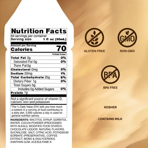 Vista 2 de Monin - Salsa de chocolate negro sin azúcar, aterciopelada y rica, ideal para postres, café y aperitivos, sin gluten (64 onzas)