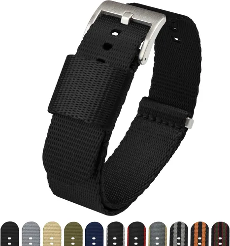 Vista 2 de BARTON Elite NATO® Style Correa de reloj - 18mm, 20mm, 22mm o 24mm - Correas de reloj de nailon de cinturón de seguridad Negro