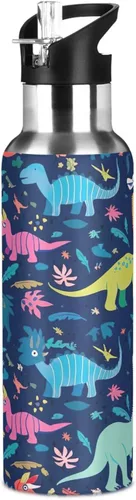 Vista 8 de Stainless Steel Water Bottle 20 Oz, BPA-Free Sport Water Bottle Insulated for Gym Outdoor Travel School, Dinosaurs Tropical Navy Blue