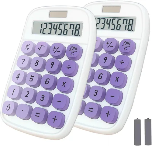 Vista 12 de Calculadora linda, calculadora mecánica (rosa) Pantalla LCD grande Pantalla de inclinación de 8 dígitos y botón grande para profesores estudiantes