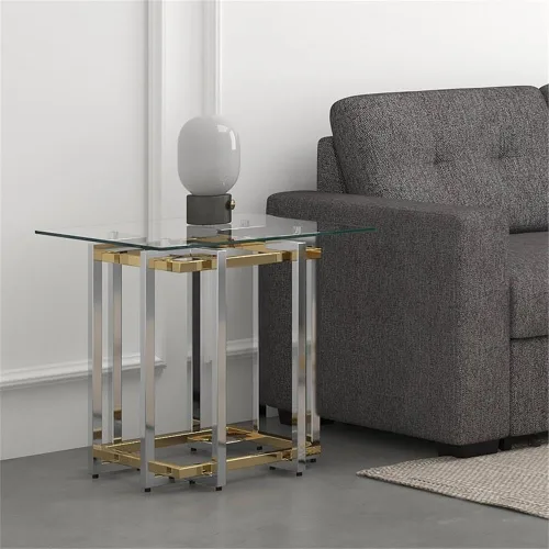 Vista 2 de Nspire Mesa de cristal y metal contemporánea en plata y oro
