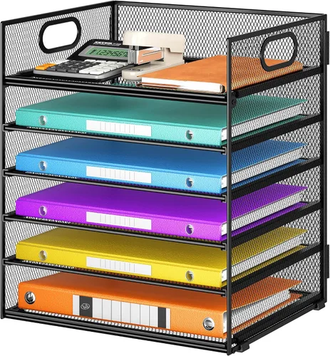 Vista 11 de Lavatino Organizador de Archivos de Escritorio de 5 Bandejas, Organizador de Bandejas de Cartas de Malla Negra con Asa, Organizador de Archivos