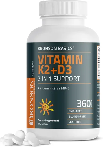 Vista 9 de Bronson Suplemento de Vitamina K2 D3 (MK7) Fórmula No-GMO Vitamina D3 5000UI (125 mcg) & 90 mcg K2 MK-7, Complejo D & K Fácil de Tragar, 120 Tabletas