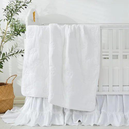 Vista 7 de Brandream Juego de ropa de cama de 3 piezas para cuna, estilo bohemio, bohemio, bohemio, para bebé, niña, niño, color sólido, blanco, elegante