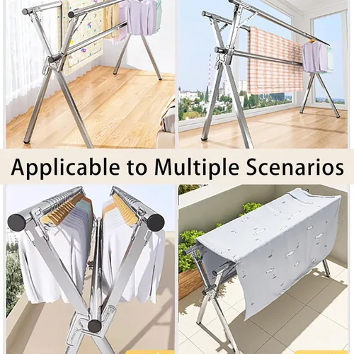 Vista 7 de Clothes Drying Rack Foldable - Stainless Steel Laundry Drying Rack for Indoor Outdoor Use, Adjustable Length Space Saving, Easy to Move, Blanket
