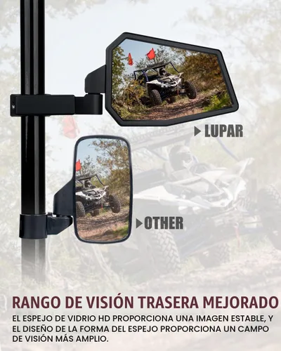Vista 4 de Espejos laterales UTV de aluminio para barra de jaula enrollable