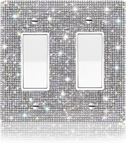 Vista 22 de Cubierta decorativa para interruptor de diamantes de imitación plateados brillantes, placa de pared de una sola banda 1 unidad-XKSZ 1