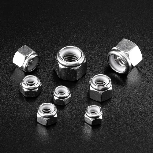 Vista 6 de Tuercas hexagonales de bloqueo con inserción de nailon 1/4-20, 100 piezas, tuercas hexagonales de bloqueo de acero inoxidable 304, accionamiento