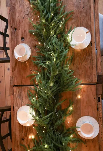 Vista 8 de MISSPIN 6ft Christmas Garland with String Lights, Real Touch Norfolk Pine Garland, Green Artificial Greenery Garland for Table, Mantle, Wall
