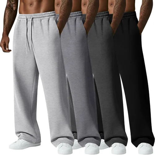 Vista 10 de August Alley Paquete de 4 pantalones deportivos para hombre, grandes y altos, delgados, atléticos, con parte inferior abierta, con cordón y bolsillos