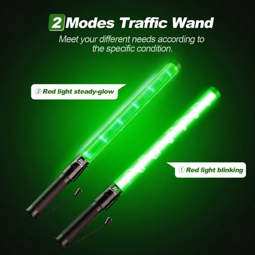 Vista 4 de RoadHero 1 paquete de varitas de tráfico de 21 pulgadas, bastón de control de tráfico LED verde, varita de luz de seguridad nocturna con 2 modos