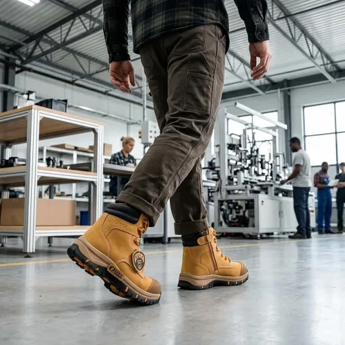 Vista 2 de Botas de trabajo para hombre, zapatos con punta de acero y cremallera lateral, resistentes al agua, antideslizantes, a prueba de pinchazos (OX2720)