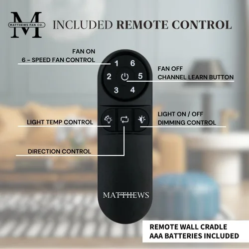 Vista 4 de Matthews MK-BN-BK Molly - Ventilador de techo moderno de 56 pulgadas para exteriores e interiores, con control remoto y control de pared, 3 aspas