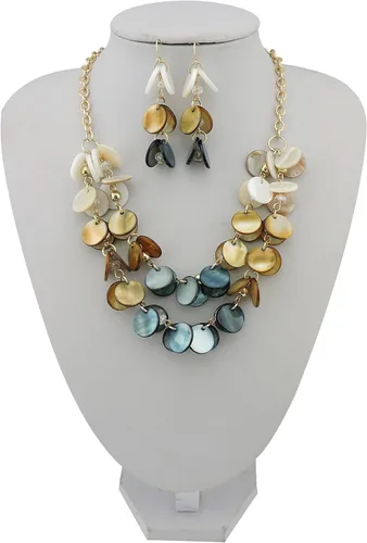 Vista 2 de BOCAR 2 Layer Statement Choker Shell Necklace and Earring Set for Women Gift