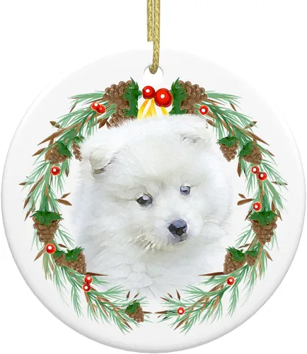 Vista 2 de Colgante de perro esquimal americano de 3 pulgadas para decoración de árbol de Navidad, bonito adorno de día festivo para cachorros, regalos