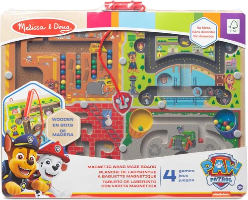 Vista 3 de Melissa & Doug PAW Patrol - Tablero de laberinto magnético de madera 4 en 1 con varita, certificado FSC