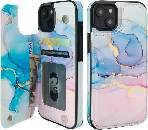 Vista 23 de HAOPINSH Funda tipo cartera con tarjetero para iPhone 14/13, diseño de Girasoles Bandera Americana
