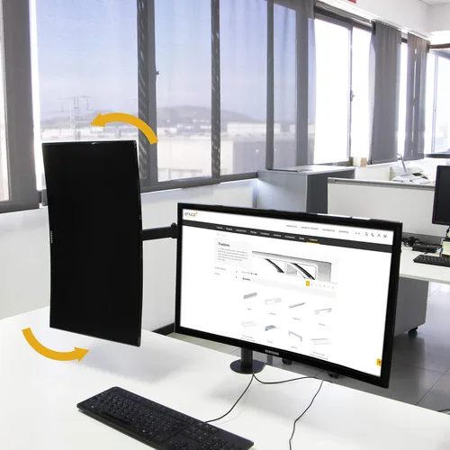 Vista 2 de Emuca - Soporte de monitor dual de 13 a 32 pulgadas para mesa, pc Brazo monitor de hasta 17.6 lbs, altura ajustable, inclinación y giro 360º, MAX