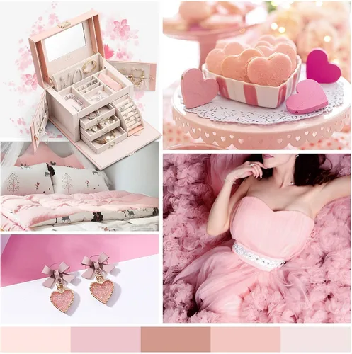 Vista 3 de Vlando City Beauty - Joyero organizador rosa pequeño organizador de viaje con espejo rosa