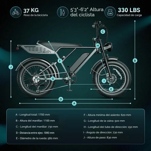 Vista 9 de Jasion RetroVolt Pro Electric Bike,52v 20Ah,90-Mile Range,38MPH,Fat Tire Pavonado