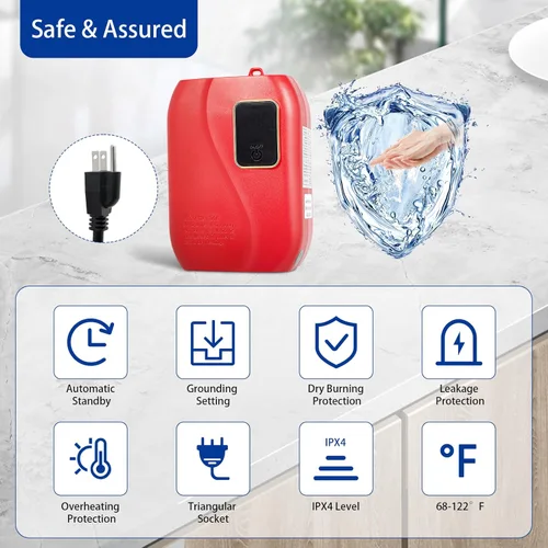 Vista 5 de Calentador de agua instantáneo sin tanque, pequeño, eléctrico, sin tanque, calentador de agua caliente, grifo de lavado de cocina, temperatura