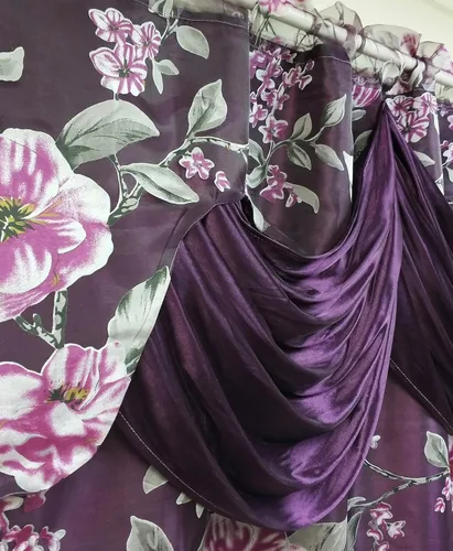 Vista 8 de GOHD Roman Romance. Panel de cortina de organza impresa quemada con cenefa adjunta y respaldo de tafetán