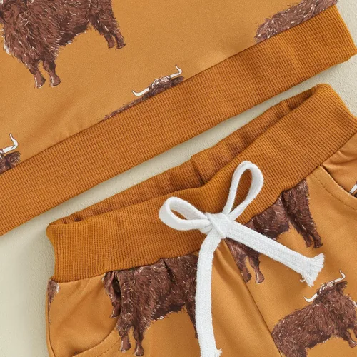 Vista 5 de DNOMAID YZARC Conjunto de sudadera de manga larga con estampado de vaca y pantalones deportivos, 2 piezas para otoño e invierno