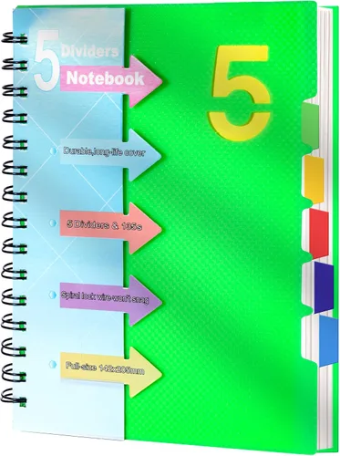 Vista 10 de CAGIE Cuaderno de 5 materias 8.5 x 11, cuadernos en espiral A4 con rayas universitarias, cuaderno en espiral con divisores y pestañas, 220 páginas