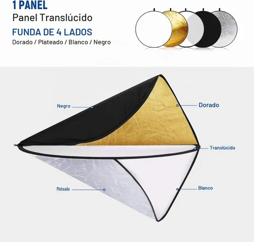 Vista 3 de NEEWER Reflector de luz de 12"/30cm Difusor de luz 5 en 1 Plegable Multi Disco con bolsa - Translúcido, plateado, dorado, blanco y negro