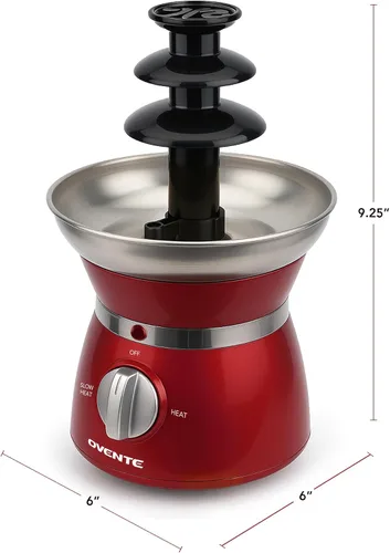 Vista 9 de OVENTE Máquina de fuente de fondue de chocolate de 3 niveles, mini calentador eléctrico de acero inoxidable para fiestas, queso derretido, licores