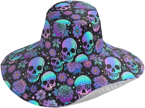 Vista 23 de MNSRUU Wide Brim Hats Skull Sun Hat Packable Sun Visors Floppy Summer Beach Hat for UV Protection