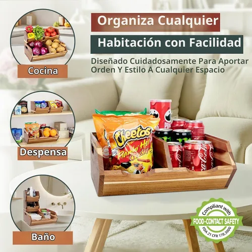 Vista 11 de Contenedores de almacenamiento de despensa de madera de acacia, juego apilable de 3 piezas