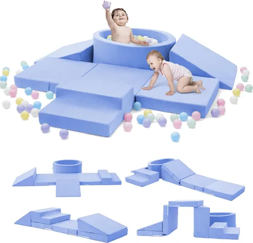Vista 10 de Elftopia Bloques de Escalada de Espuma con Piscina de Pelotas y Escaleras para Niños Pequeños de 1-3 Años - Conjunto de Juego Suave para Gatear
