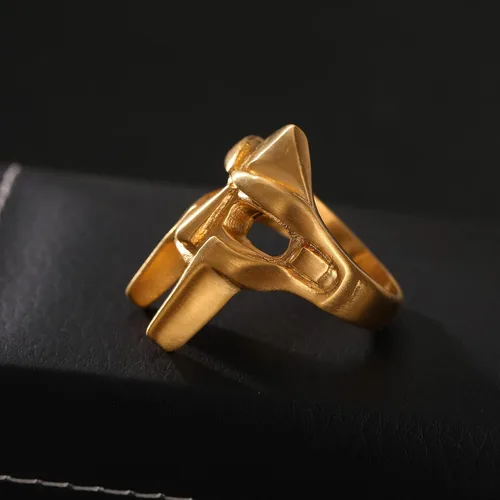 Vista 3 de Yumikoo Doom - Anillo de máscara dorado - Anillos de acero inoxidable de titanio para hombre