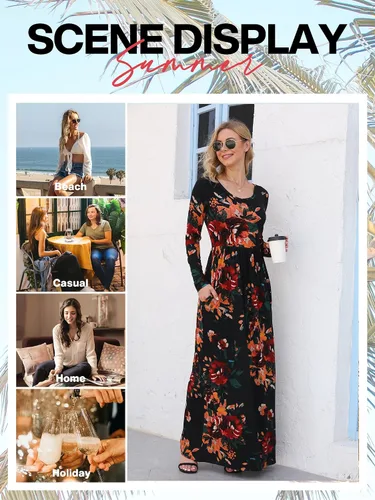 Vista 5 de VIISHOW - Vestidos largos para mujer, informales, sueltos, sencillos, con manga larga y bolsillos