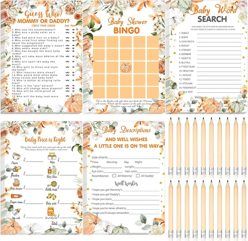 Vista 34 de Yinder 145 tarjetas de actividades para juegos de baby shower con 20 lápices, incluye descripción de bingo para bebés y deseos, adivina quién es