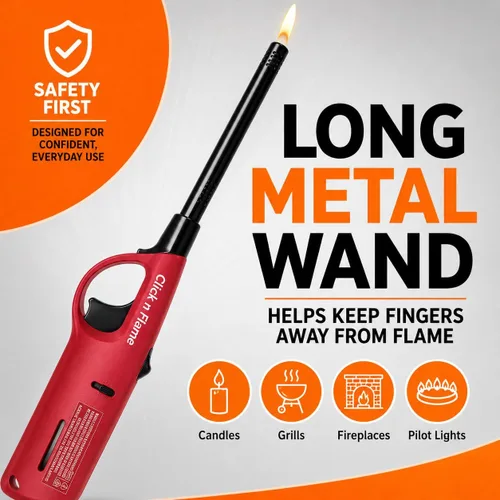 Vista 3 de Click n Flame - Encendedor utilitario de 4 unidades, resistente al viento, eje flexible, encendedor multiusos para barbacoa, cocina, vela, chimenea