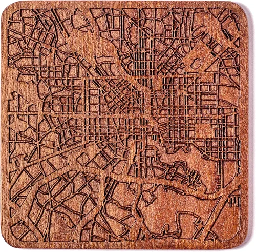 Vista 85 de Posavasos Amsterdam Map by O3 Design Studio, 1 pieza, posavasos de madera Sapele con mapa de la ciudad, hecho a mano, varias ciudades opcionales