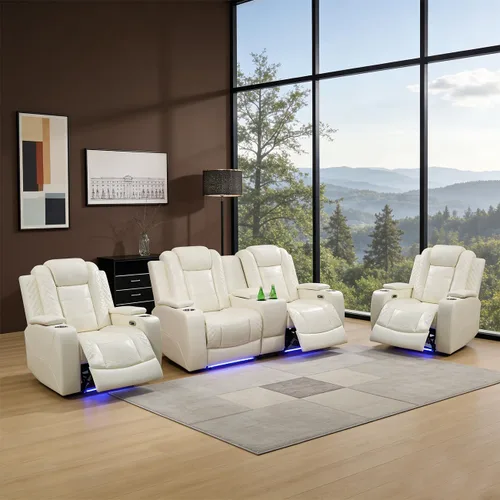 Vista 16 de Sofá reclinable individual eléctrico para muebles de sala de estar, silla reclinable de cuero con luces LED, puertos USB, almacenamiento oculto