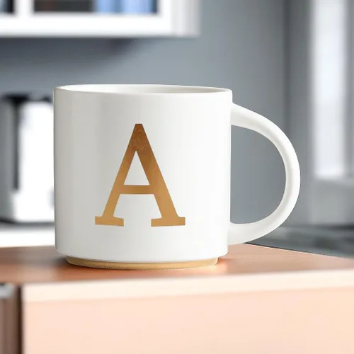 Vista 2 de COLLECTIVE HOME - Tazas de cerámica con monograma, tazas de café con inicial dorada de 15 onzas, elegantes tazas de té del alfabeto, elegante taza p