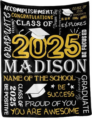 Vista 36 de MyPupSocks Manta personalizada de graduación 2025, clase de con nombre de la universidad, regalos personalizados, manta con texto para sobrina