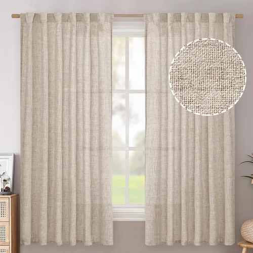 Vista 30 de BGment Cortinas cortas de lino marfil de 36 pulgadas de largo para ventanas de cocina, pequeñas cortinas texturizadas rústicas para café sobre