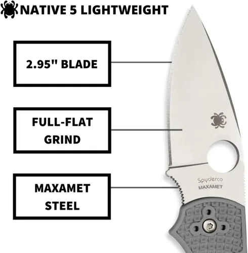 Vista 3 de Spyderco C41 Native 5 Signature - Cuchillo plegable con hoja de acero CPM S30V de 2.95" y mango FRN ligero, Gris Gris, 6.95" Longitud total, 2.95
