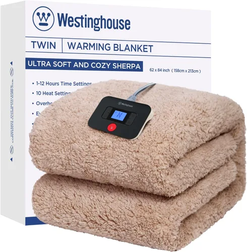 Vista 20 de Westinghouse Manta Eléctrica Tamaño Throw, Manta Térmica de Felpa Sherpa Suave con 6 Niveles de Calefacción y 2-10 Horas de Apagado Automático, Azul