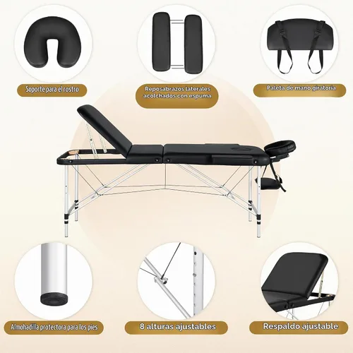 Vista 9 de Yaheetech Mesa de masaje plegable portátil Cama de tatuaje ajustable para Negro