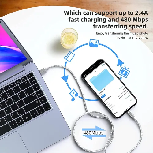 Vista 6 de Cargador para iPhone [certificado Apple MFi] Paquete de 3 cables Lightning de 10 pies de largo, carga rápida, sincronización de datos, cable USB