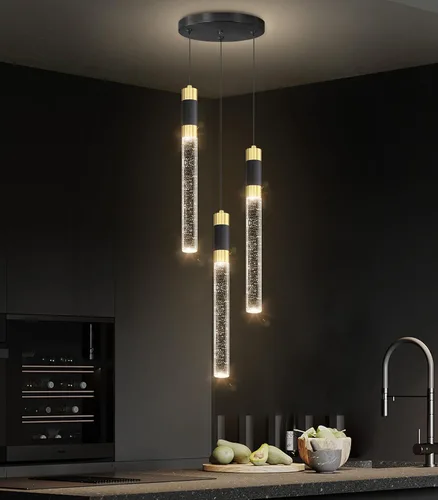 Vista 5 de Iluminación colgante moderna de 3 luces LED de cristal para isla de cocina, luz colgante regulable con control remoto 3000K-6000K para comedor sobre