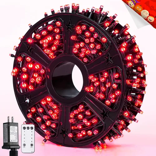 Vista 27 de JMEXSUSS 400 luces LED de Navidad rojas, blancas y verdes, luces de árbol de Navidad de 132 pies con control remoto, tira de luces para interiores
