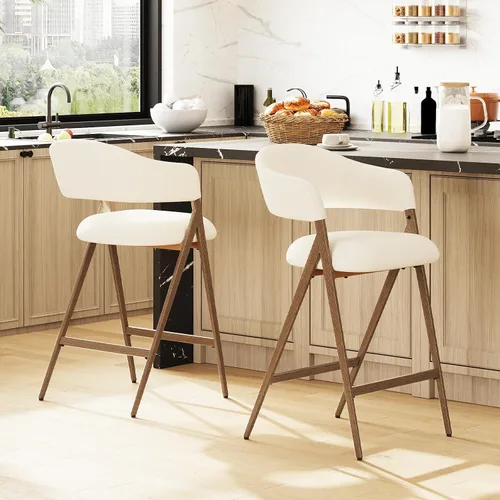Vista 8 de COLAMY Juego de 2 taburetes de bar de 26 pulgadas de altura de mostrador con respaldo, sillas de bar tapizadas modernas con patas de metal para Beige